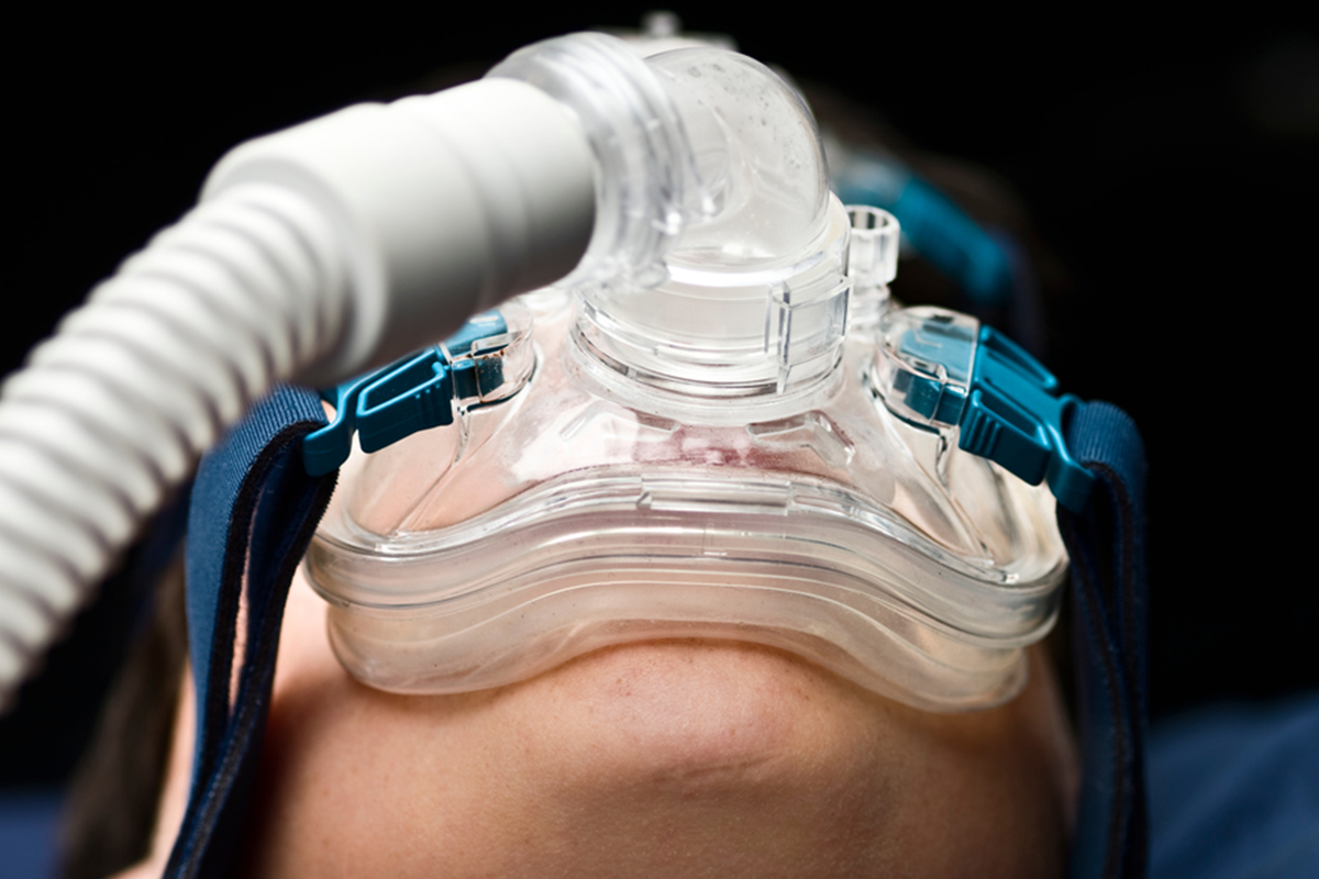 Person wearing a medical mask for anesthesia